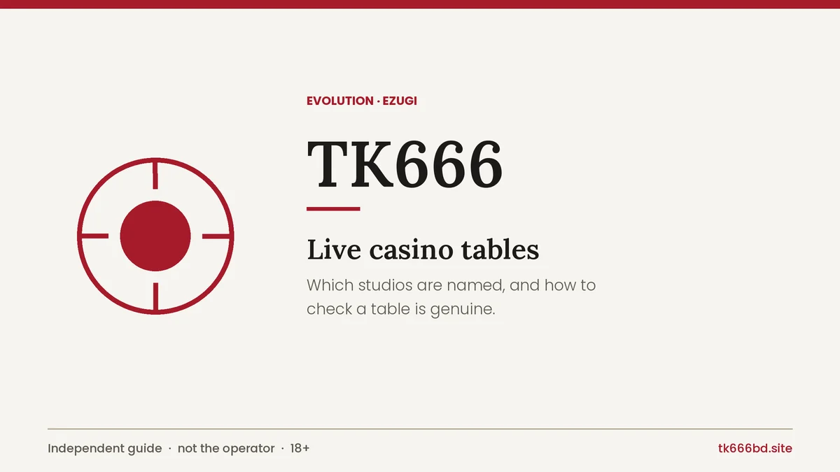 TK666 live casino guide cover naming the Evolution and Ezugi studios for Bangladesh
